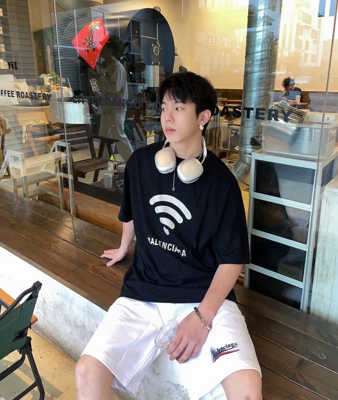 P80✨🔥 BALENCIAGA Paris lettering printed short-sleeved T-shirt, custom-woven and dyed 280g combed cotton heavyweight fabric, zero color difference in thread, perfect details, different from the current version on the market, welcome to compare, Same Style for men and women, must-sell in the picture above Color: White Black Size: 1 2 3 4